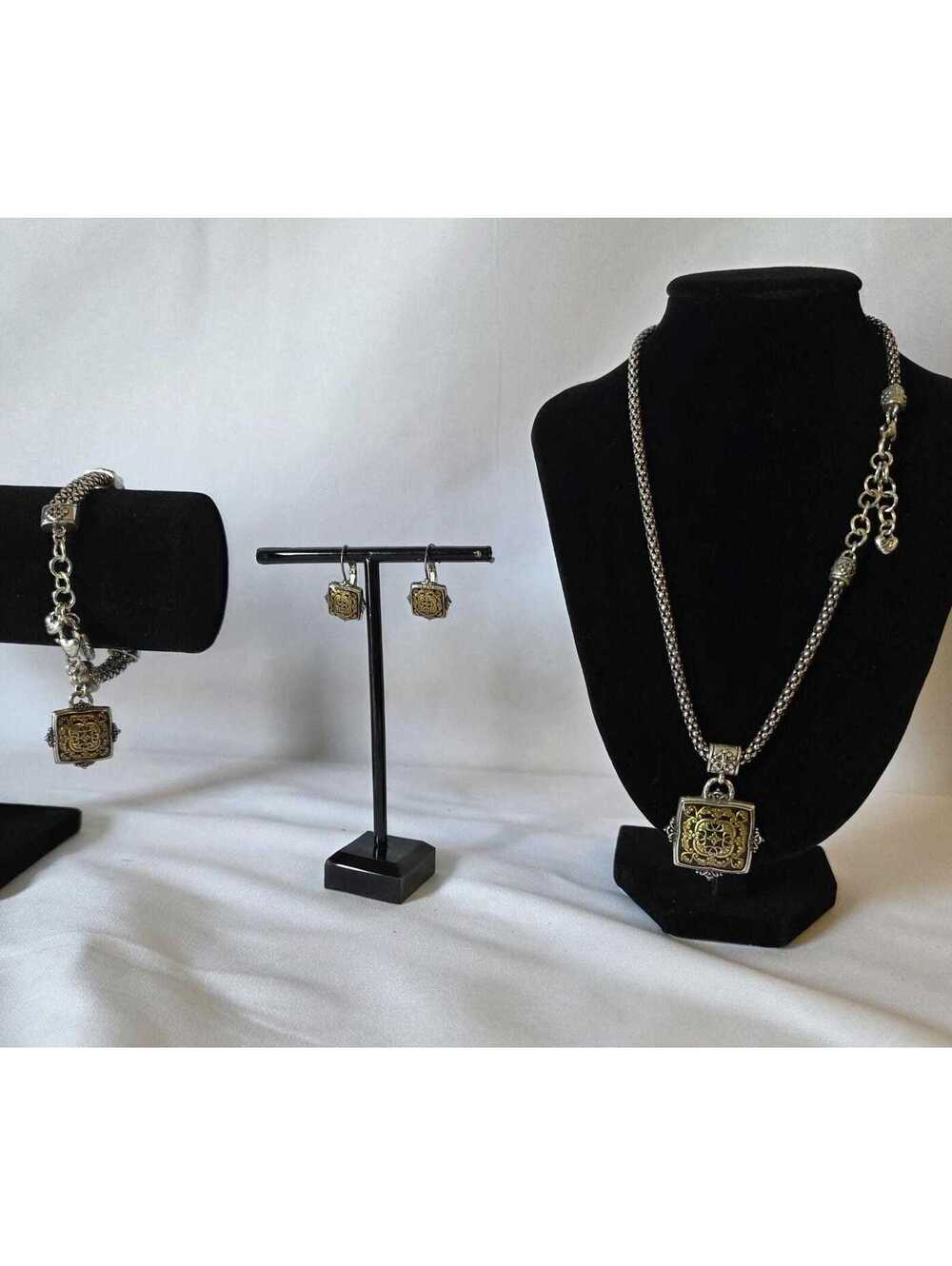 Brighton Two Tone Jewelry Set Necklace Bracelet Earrings Filigree Charm